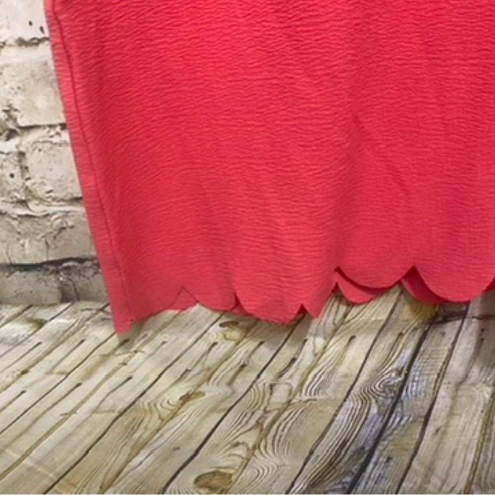 Mudpie Coral Sleeveless Scalloped Hem Textured Shift Dress - Picture 2 of 6
